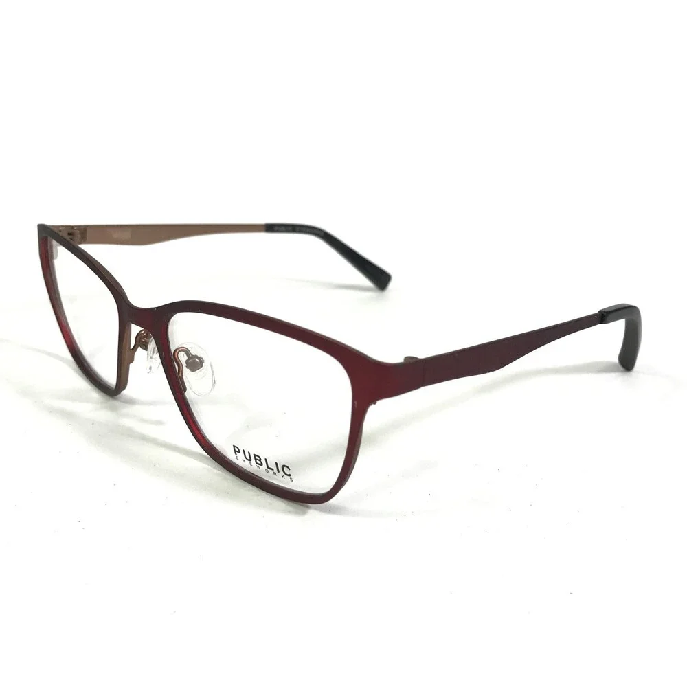 Public Eyeworks Eyeglasses Frames CAMBRIDGE-C02 Red Square Cat Eye 52-16-138